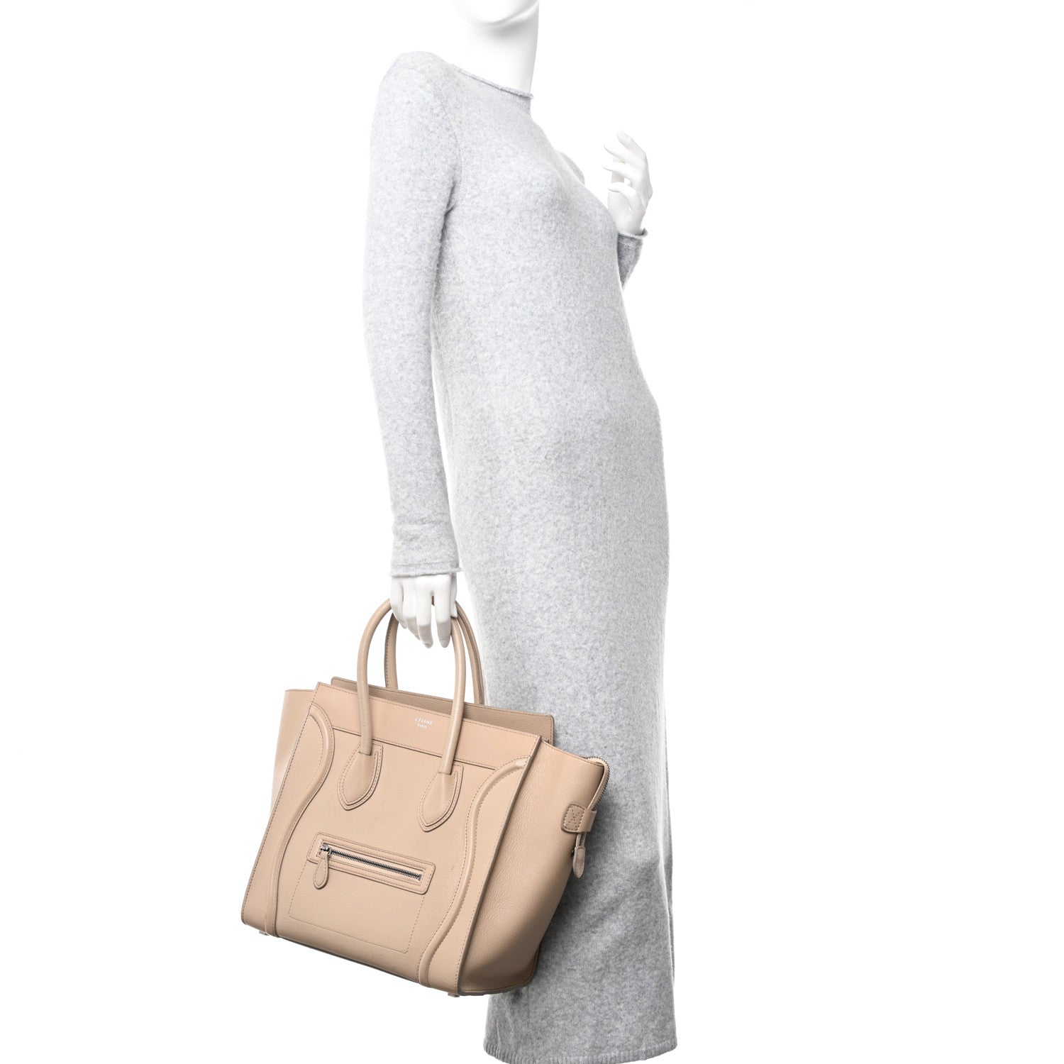 Celine Drummed Calfskin Mini Luggage Dune 2 of 10