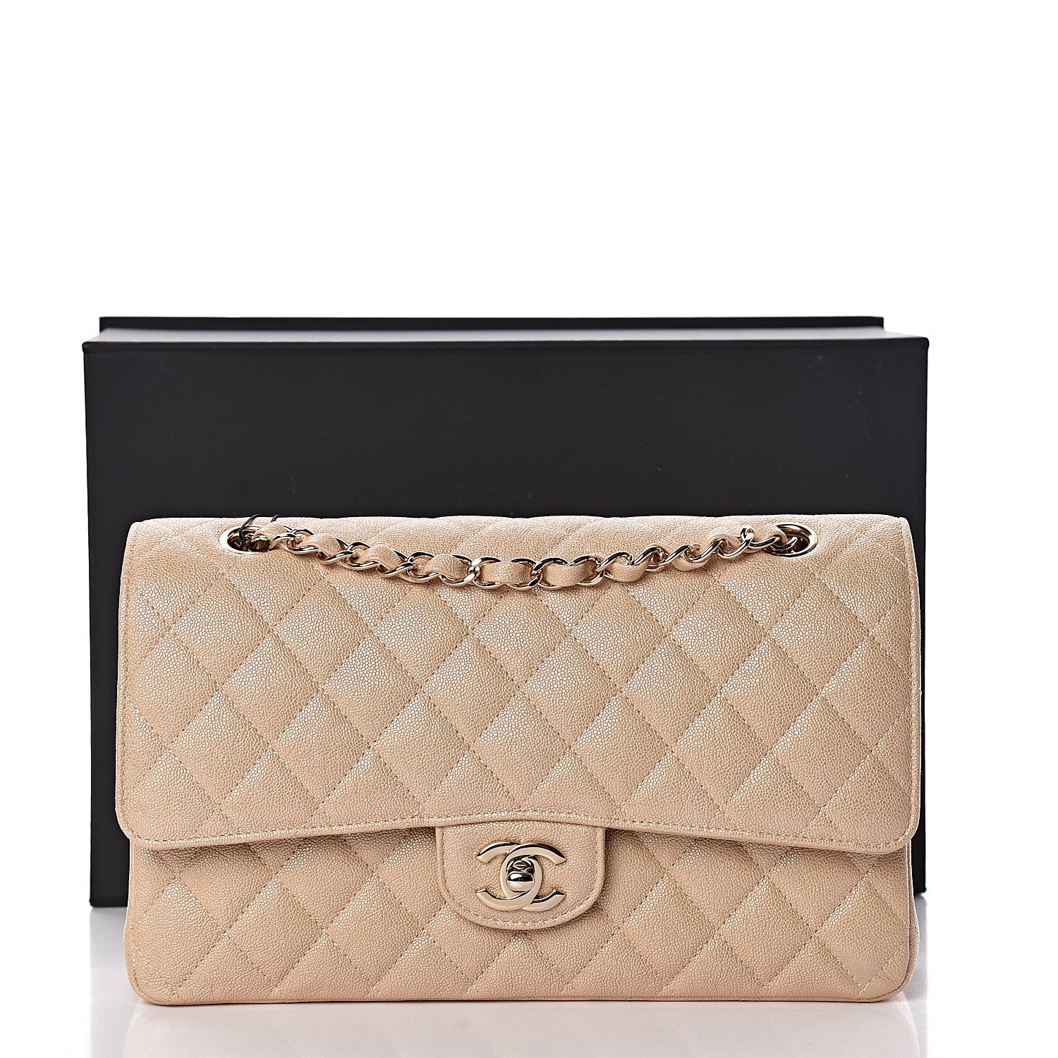 Chanel Iridescent Caviar Quilted Medium Double Flap Beige 11 of 11