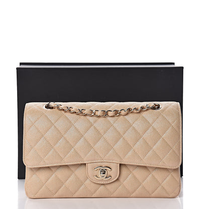 Chanel Iridescent Caviar Quilted Medium Double Flap Beige 11 of 11