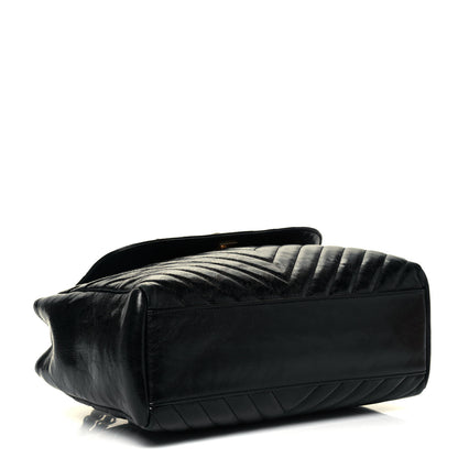 Chanel Glazed Calfskin Chevron Quilted Large Hampton Flap Black 4 of 9