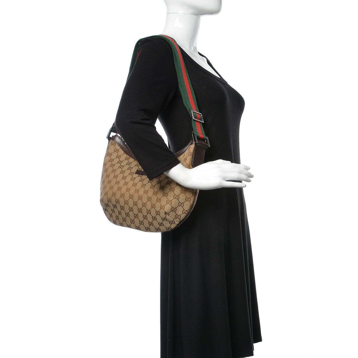 Monogram Web Medium Half Moon Hobo Dark Brown