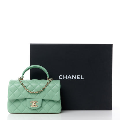 Chanel Lambskin Quilted Mini Top Handle Rectangular Flap Light Green 13 of 13