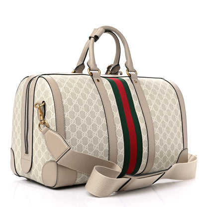 Gucci GG Supreme Monogram Textured Dollar Calfskin Web Medium Savoy Duffle Bag Beige Mystic White Oatmeal 2 of 8