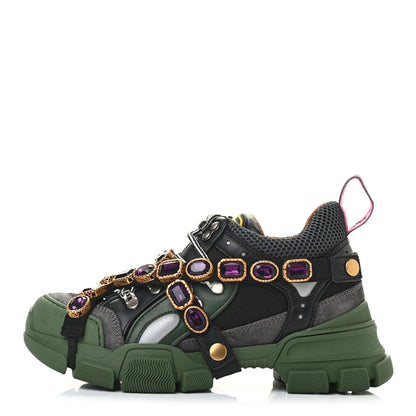 Gucci X SEGA Mesh Suede Calfskin Removable Crystals Flashtrek Sneakers 37.5 Loess Black Olive Green 1 of 6