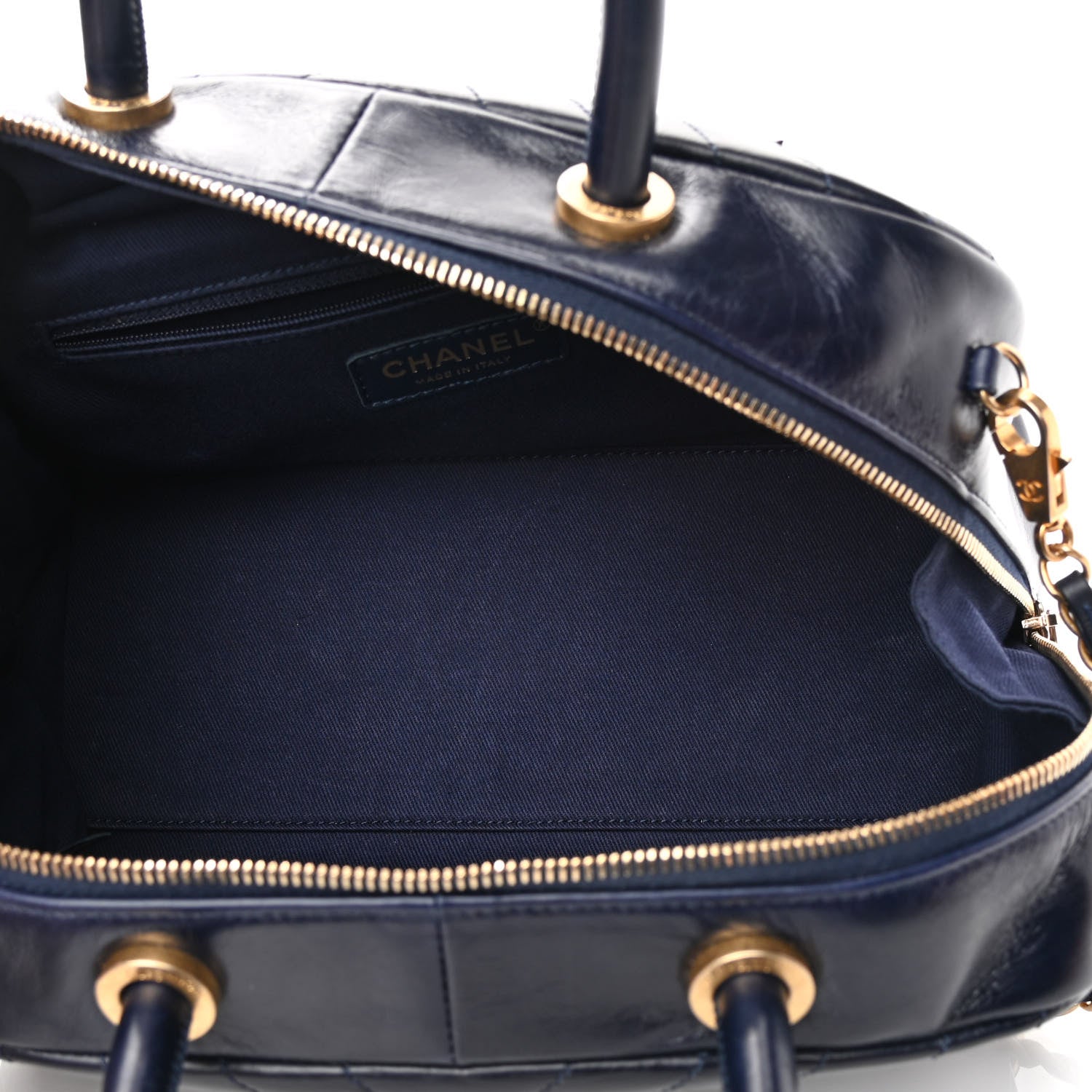 Chanel Glazed Calfskin Chevron Small Bowling Bag Navy 4 of 12