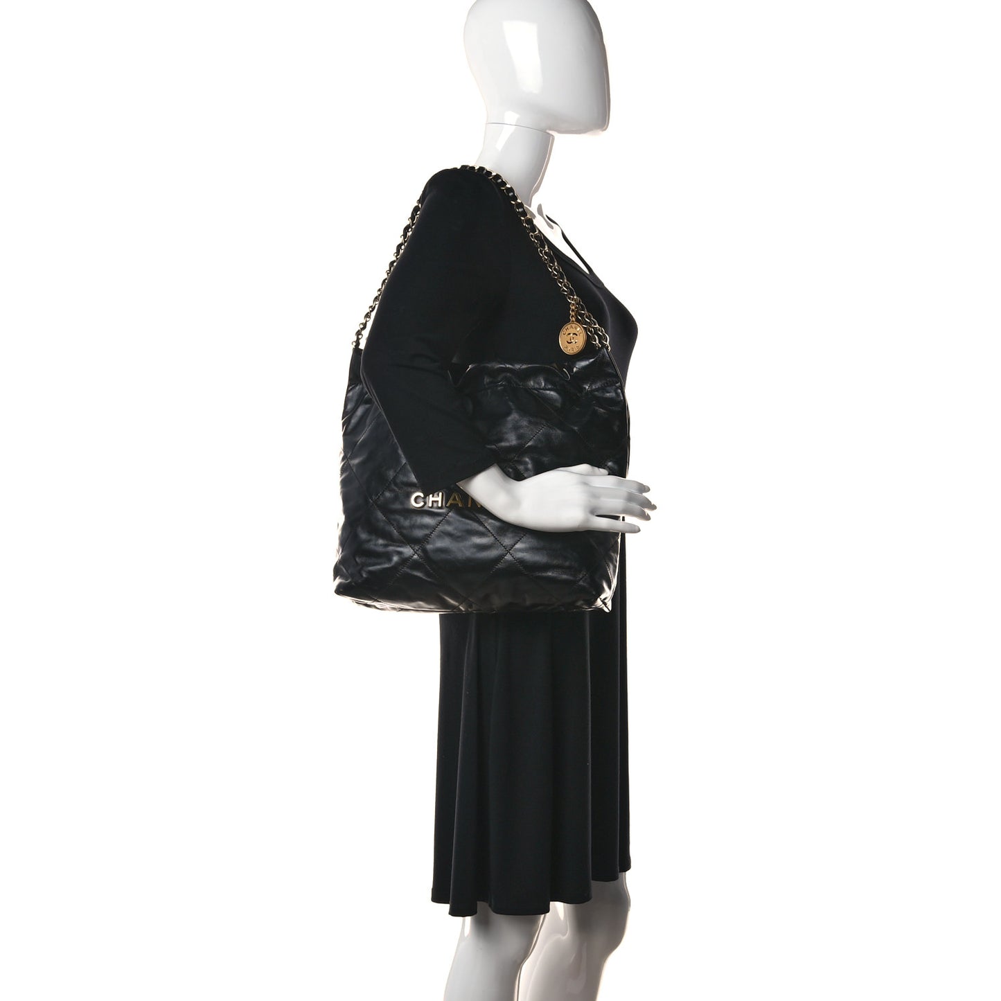 Shiny Calfskin Quilted Small Chanel 22 Black