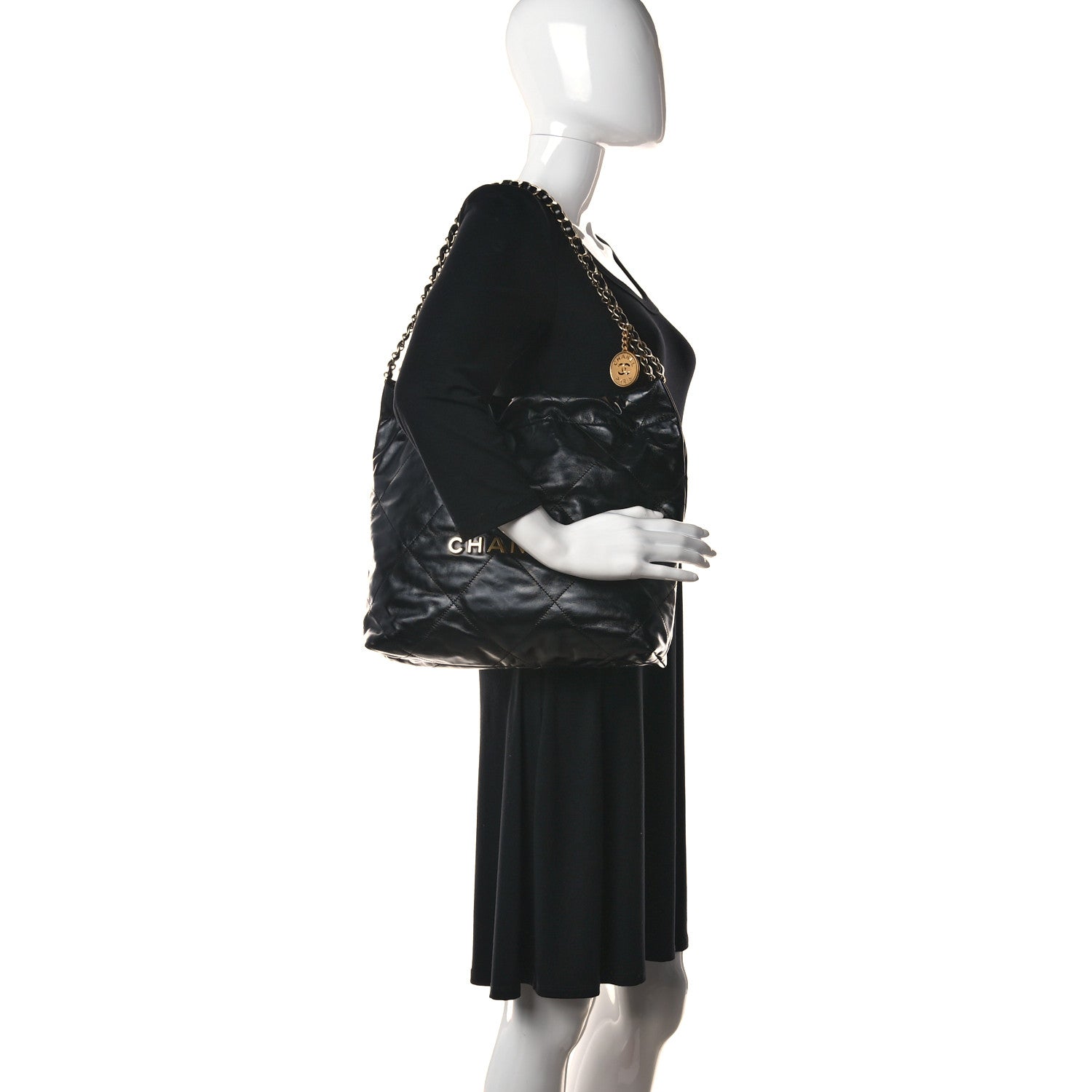 Chanel Shiny Calfskin Quilted Small Chanel 22 Black 2 of 13