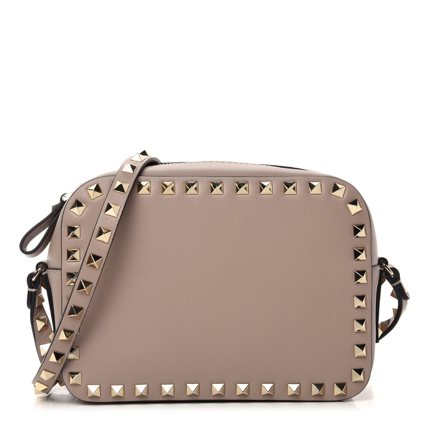 Calfskin Rockstud Camera Crossbody Bag Poudre