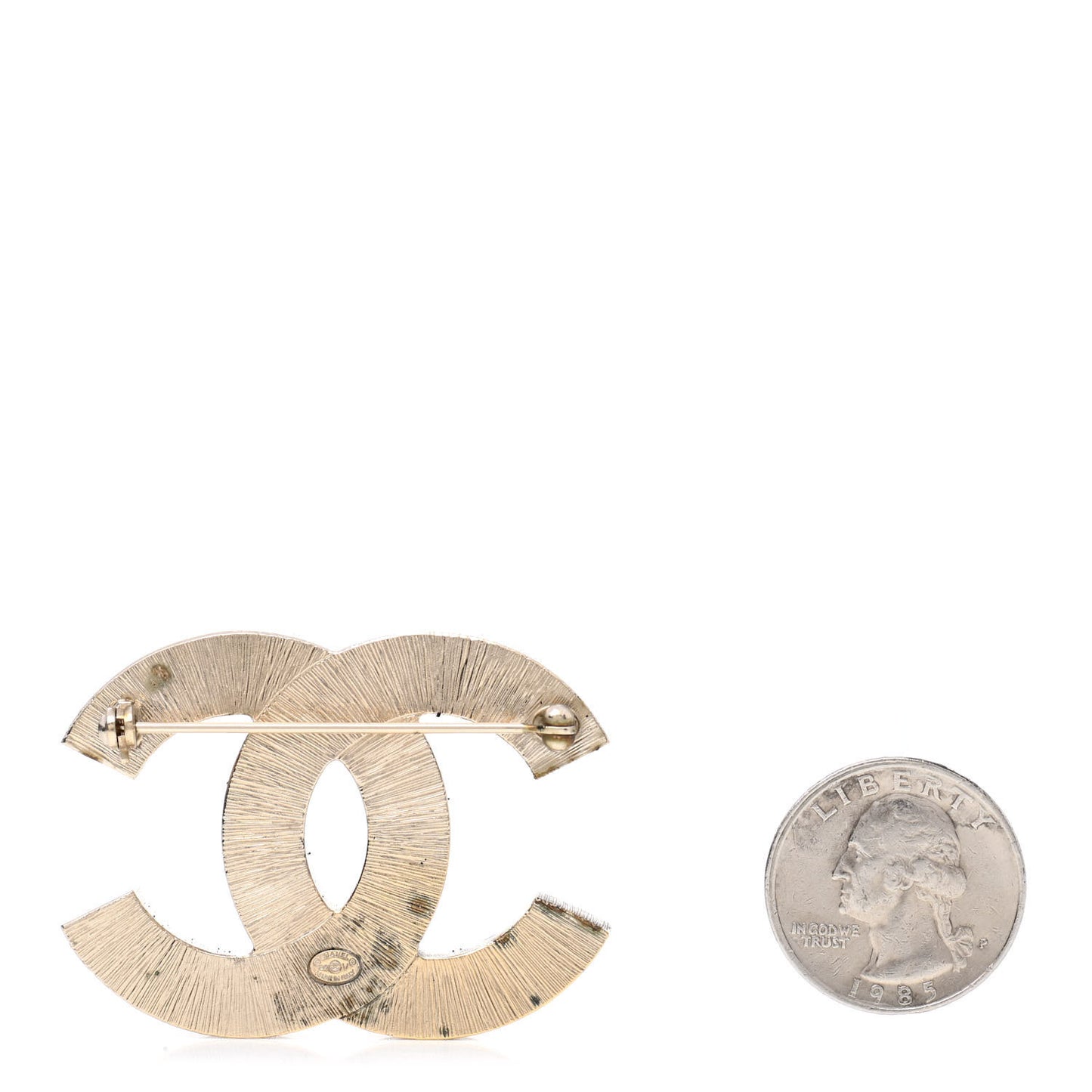 Metal Quilted CC Brooch Silver Gold
