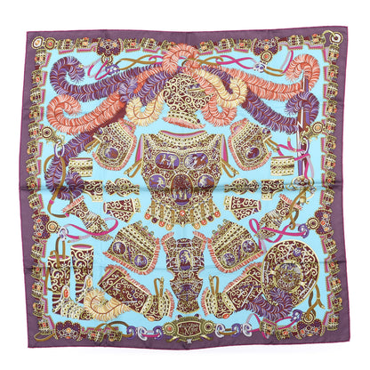 Hermes Silk Sous L'Egide De Mars Scarf 90 Turquoise Prune Corail 1 of 5