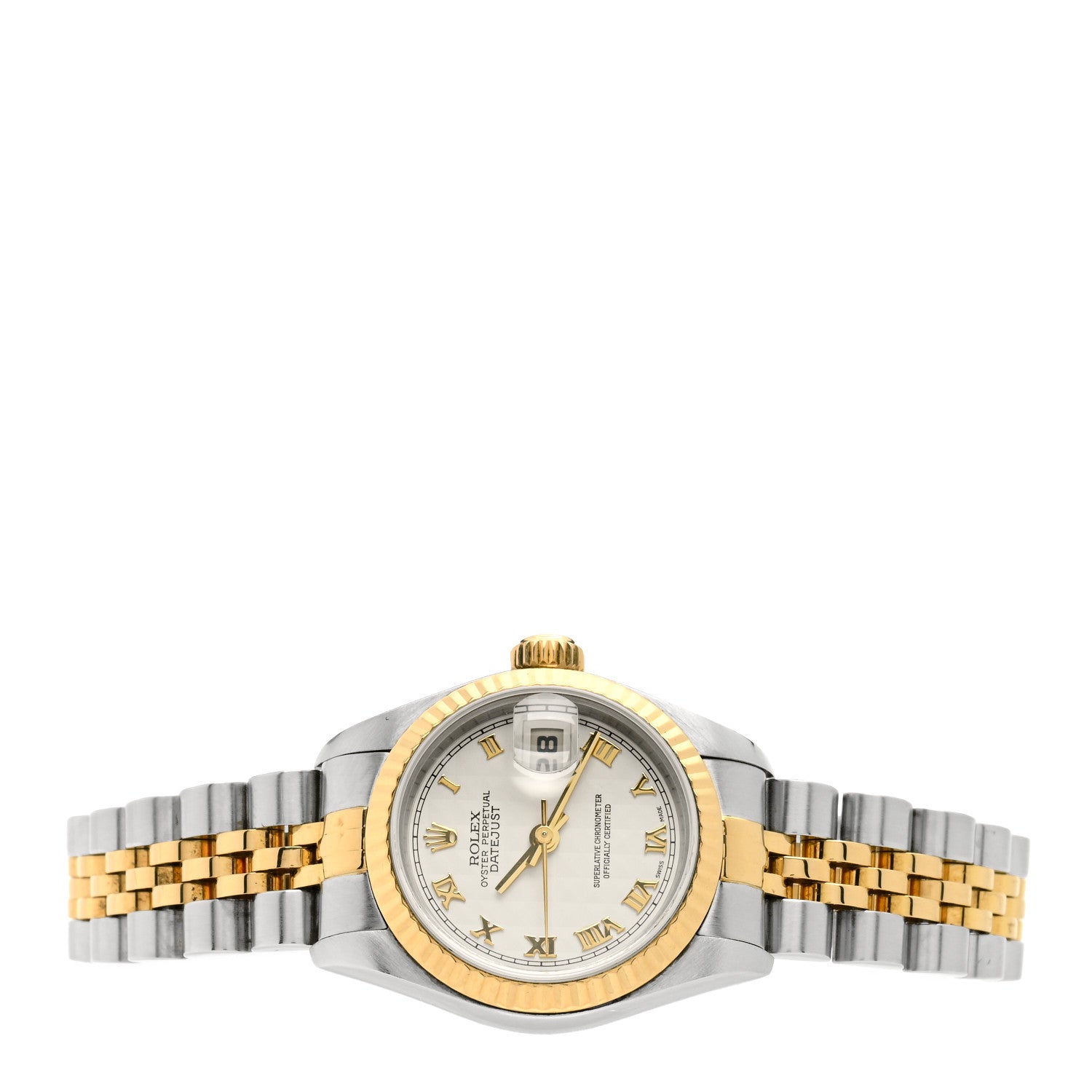 Rolex Stainless Steel 18K Yellow Gold 26mm Oyster Perpetual Datejust Watch White Pyramid Roman 79173 2 of 4