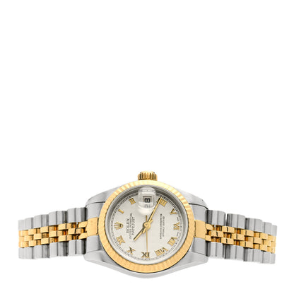 Rolex Stainless Steel 18K Yellow Gold 26mm Oyster Perpetual Datejust Watch White Pyramid Roman 79173 2 of 4