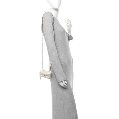 Chanel Tweed Quilted Bow Flap Card Holder On Chain White 2 of 12