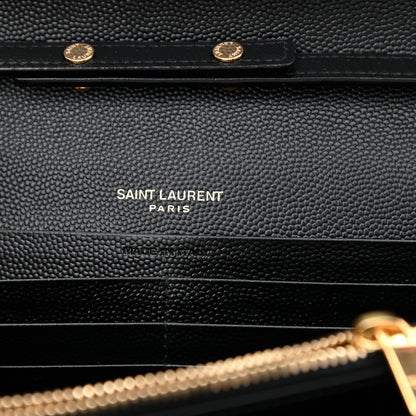 Saint Laurent Grain De Poudre Matelasse Chevron Monogram Chain Wallet Black 6 of 7