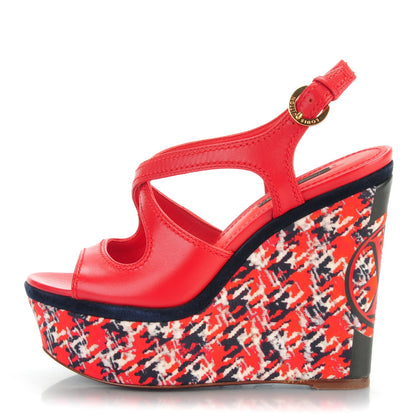 Louis Vuitton Calfskin Postcard Wedges 34.5 Red 1 of 6