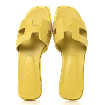 Hermes Box Calfskin Oran Sandals 36.5 Jaune Citron 2 of 10