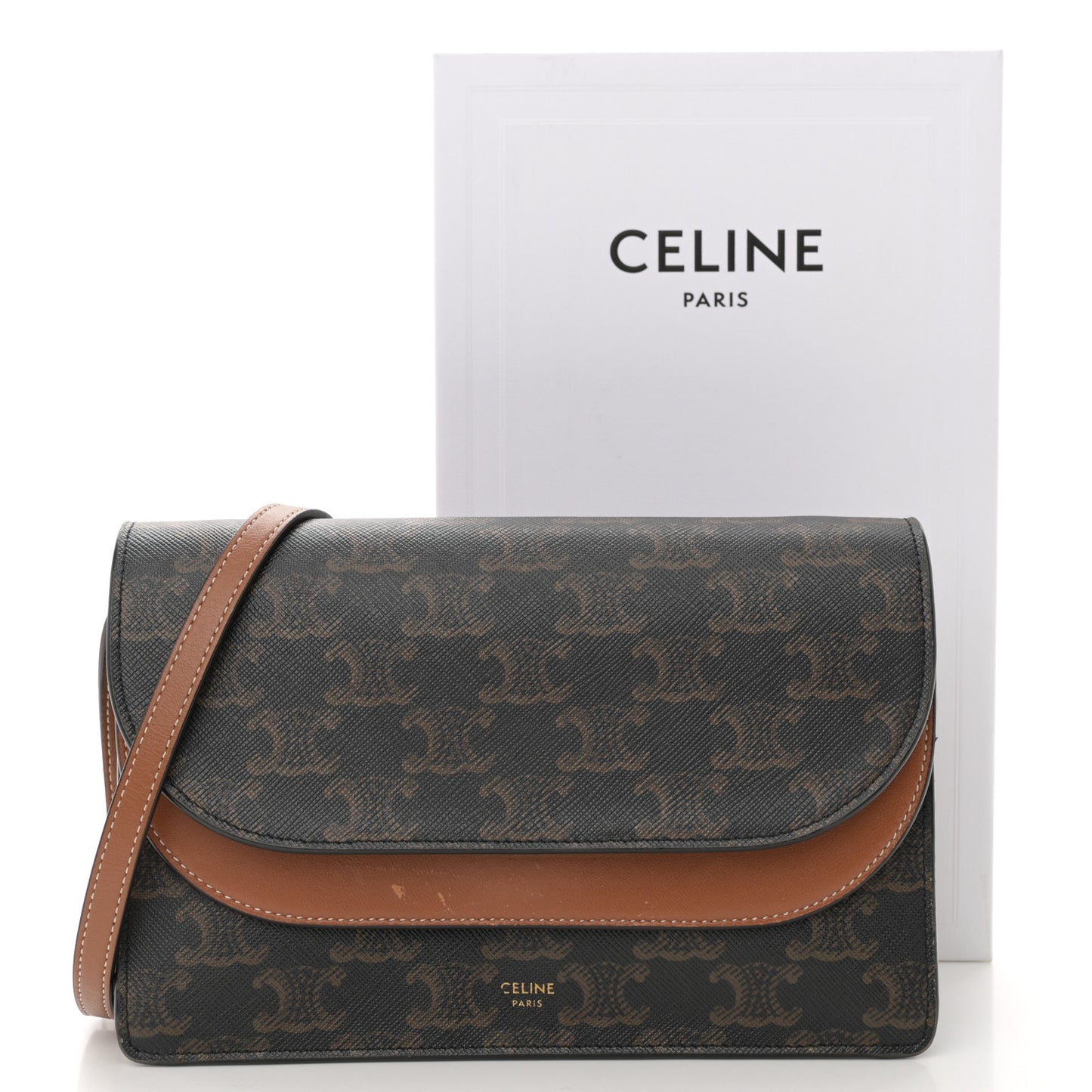 Triomphe Canvas Lambskin Wallet On Strap Tan