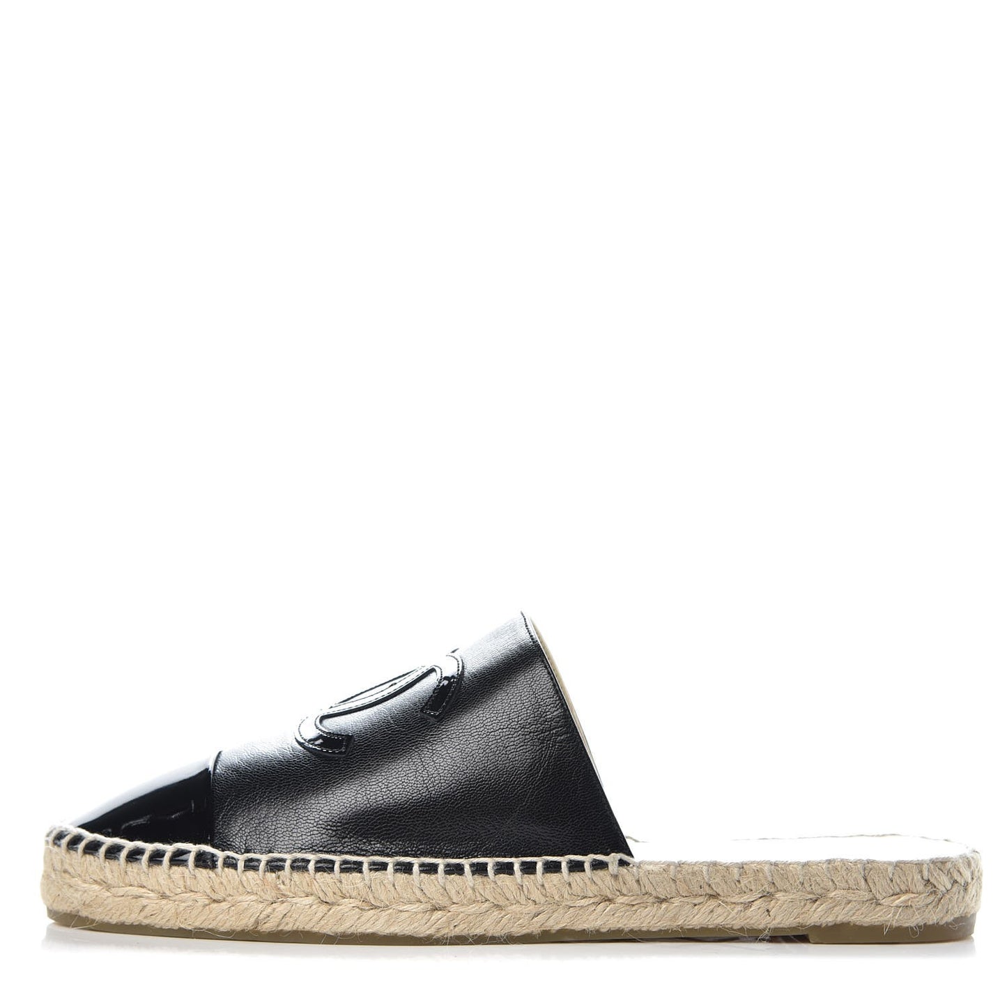 Iridescent Goatskin Patent CC Espadrille Mules 41 Black