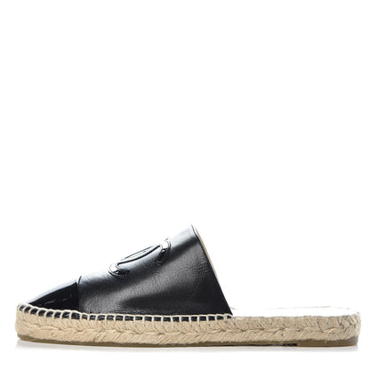 Chanel Iridescent Goatskin Patent CC Espadrille Mules 41 Black 1 of 11