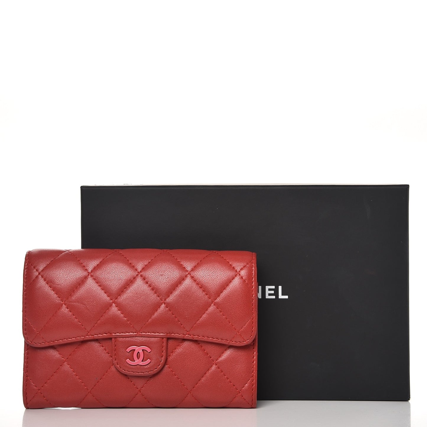 Lambskin Quilted Small Flap Wallet Red