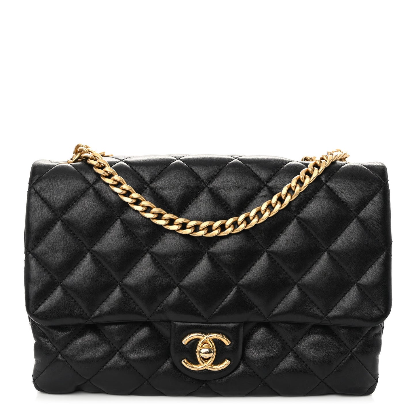 Lambskin Quilted Medium Pillow Crush Flap Bag Black