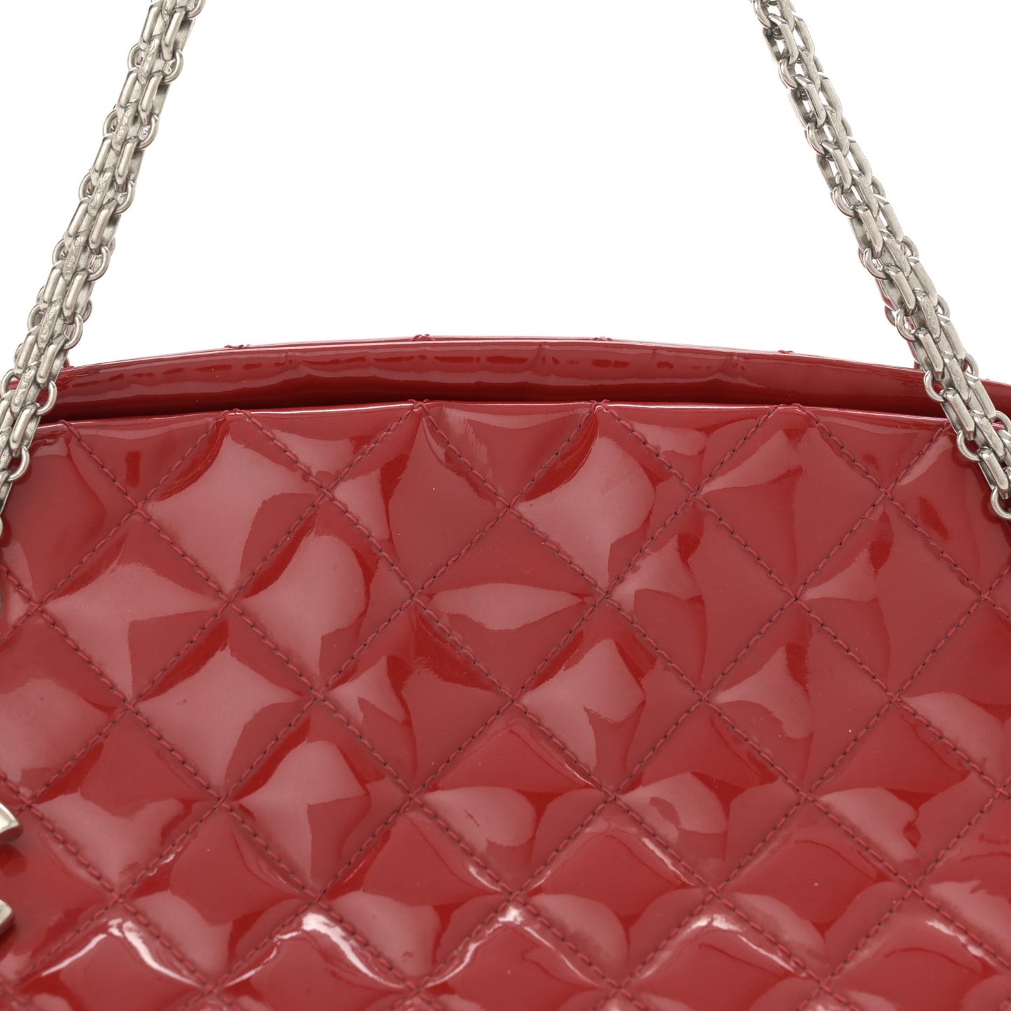 Patent Quilted Medium Just Mademoiselle Bowling Bag Red