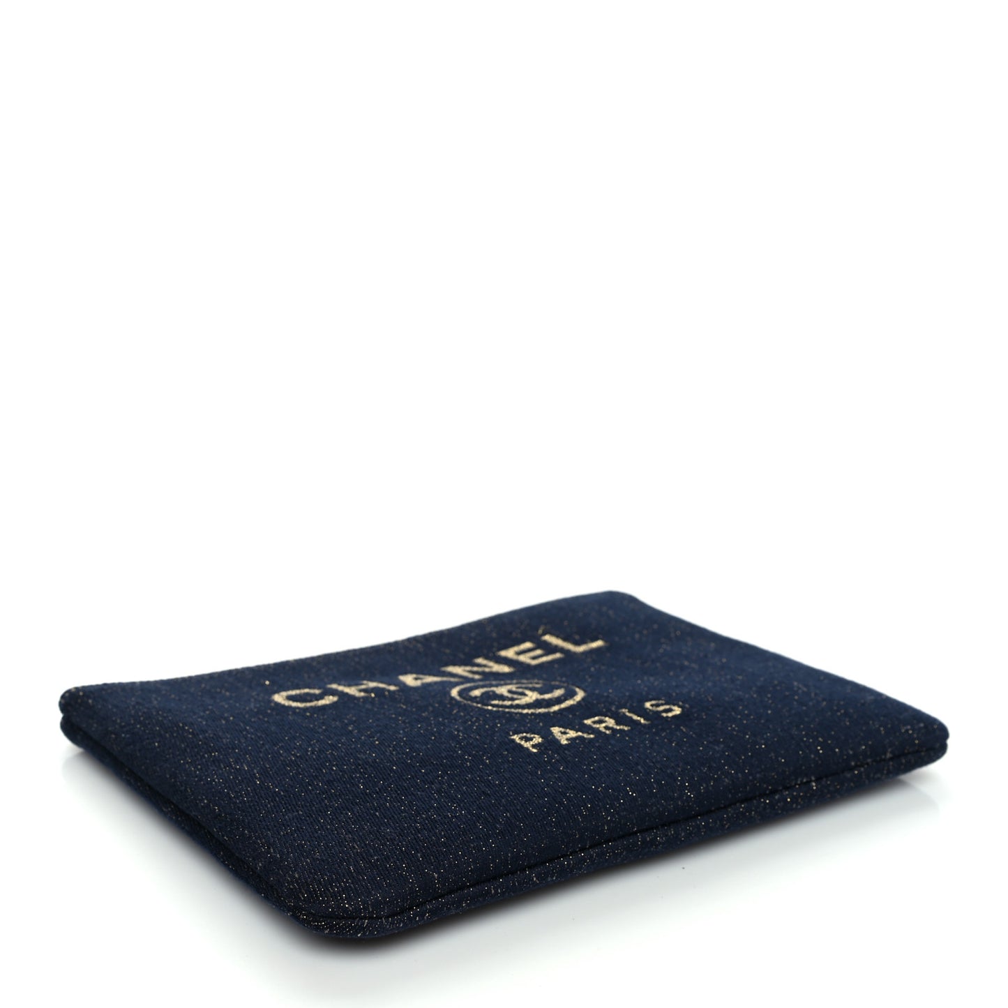Lurex Canvas Medium Deauville Cosmetic Pouch Navy Blue Gold