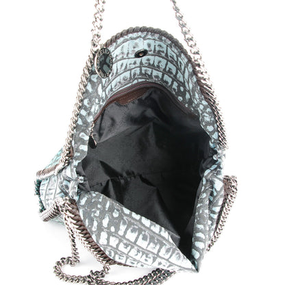 Stella McCartney Jacquard Crocodile Print Small Falabella Fold Over Tote Teal 6 of 9