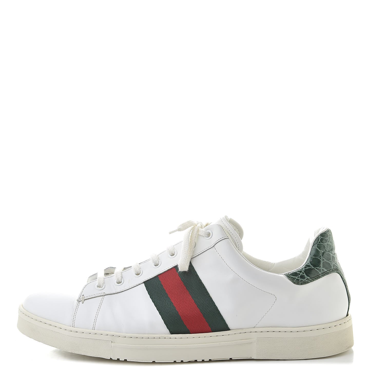 Gucci Calfskin Crocodile Web Mens Ace Sneakers 13 White Green 1 of 13