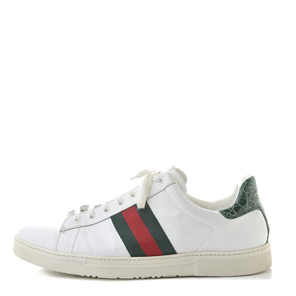Gucci Calfskin Crocodile Web Mens Ace Sneakers 13 White Green 1 of 13