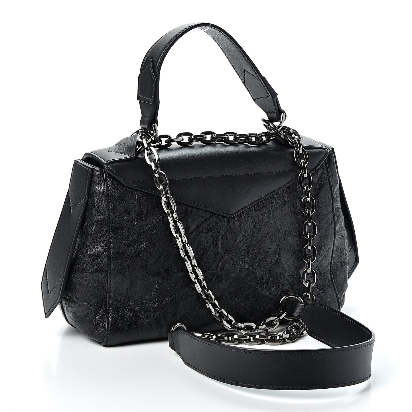 Crinkled Patent Calfskin Small ID Flap Black