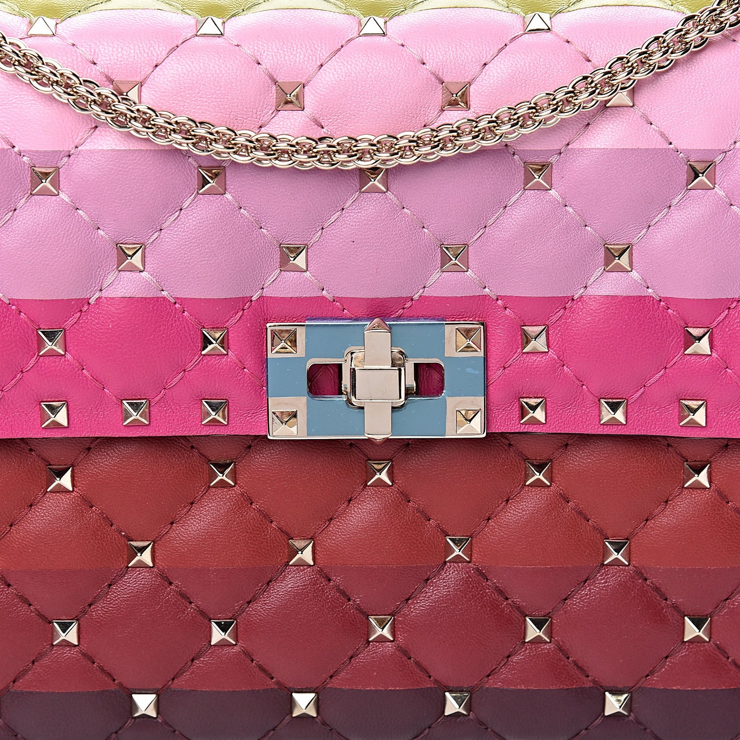 Lambskin Stripe Intarsia Medium Rockstud Spike Shoulder Bag Multicolor