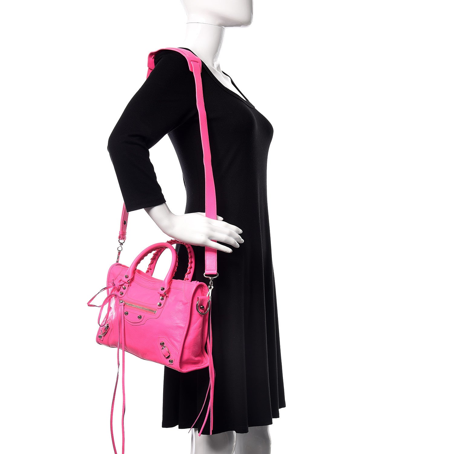 Balenciaga Agneau Classic Silver Hardware S City Rose Fluo 2 of 9