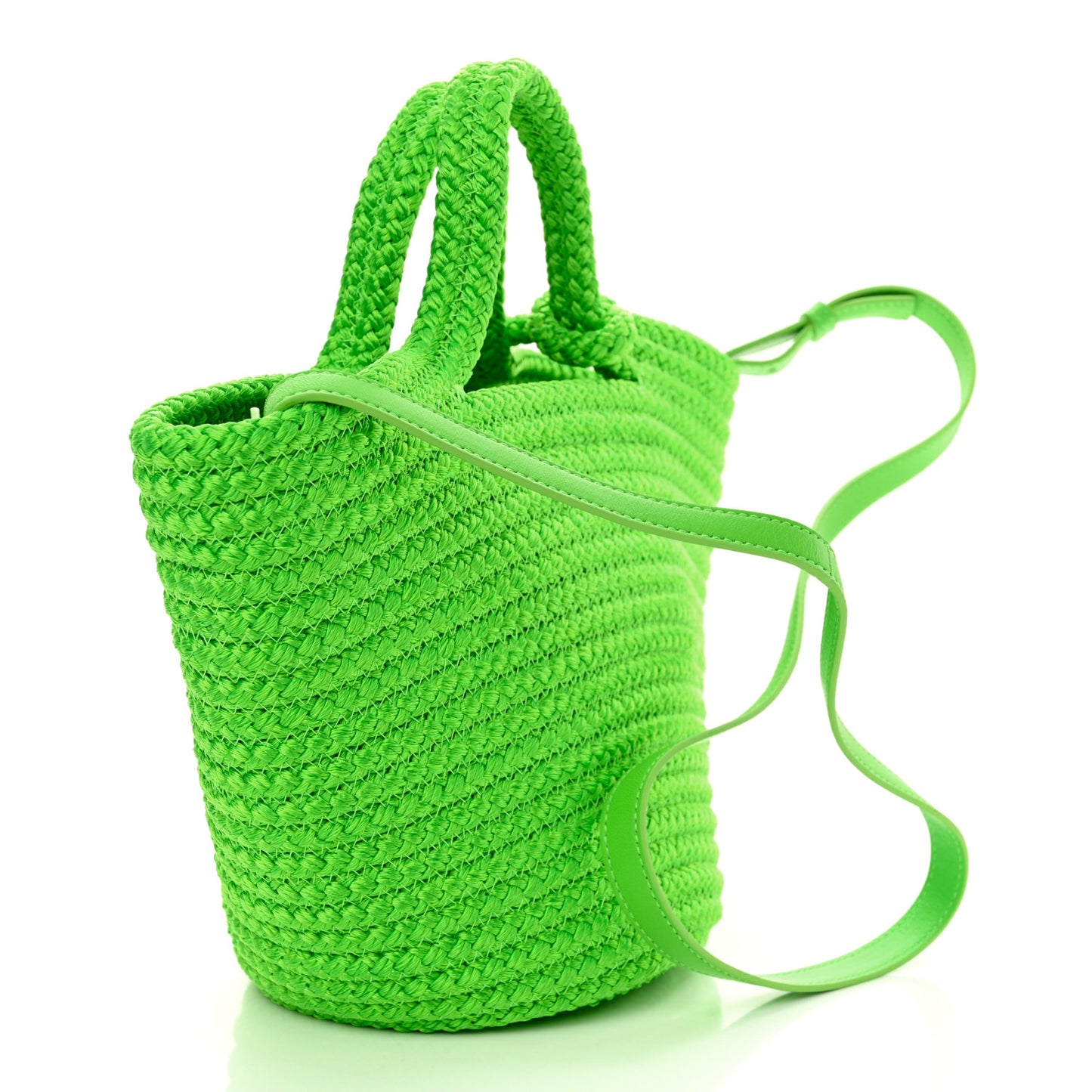 Nylon Lambskin Woven Small Ibiza Basket With Strap Green