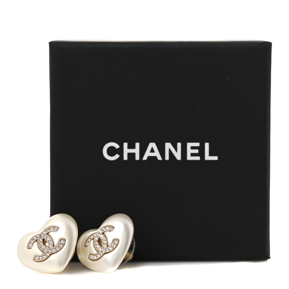 Chanel Pearl Crystal CC Heart Earrings Gold 5 of 5