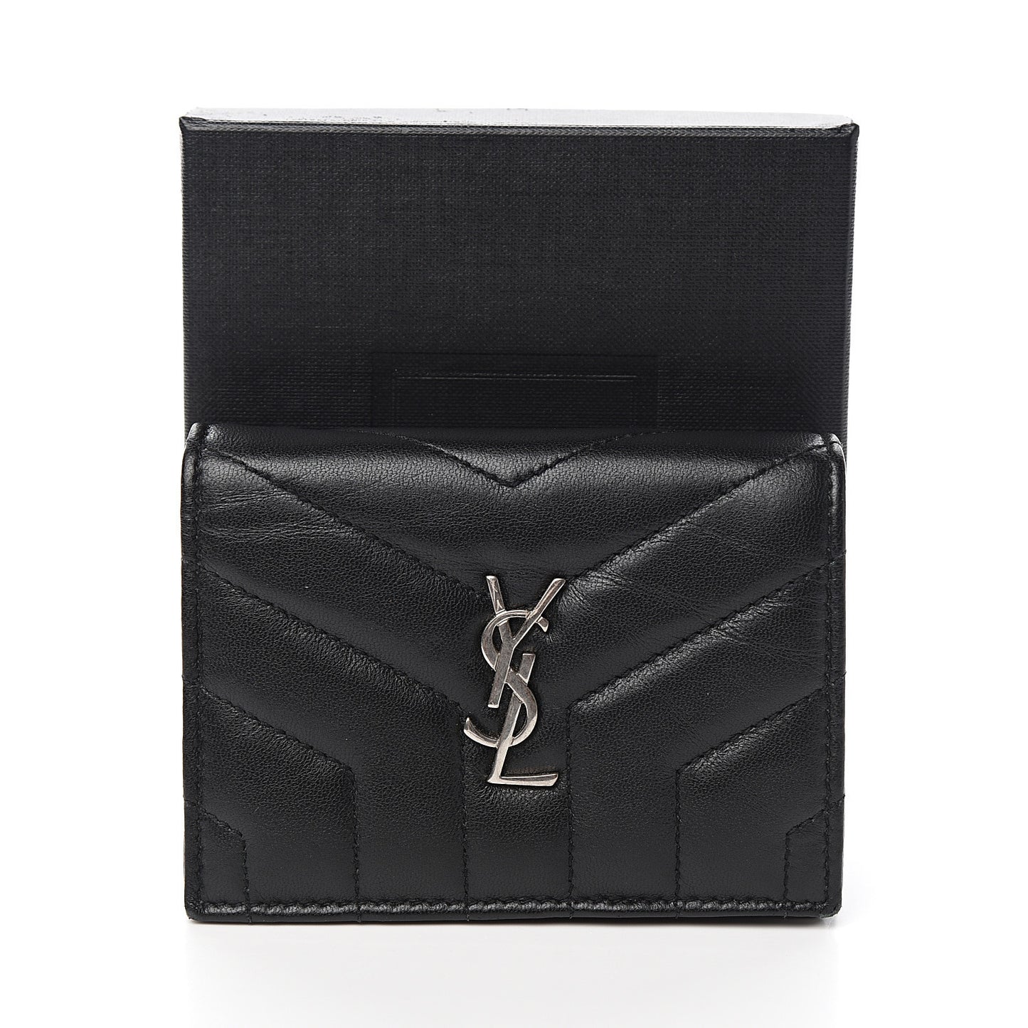 Lambskin Y Quilted Monogram Loulou Flap Wallet Black