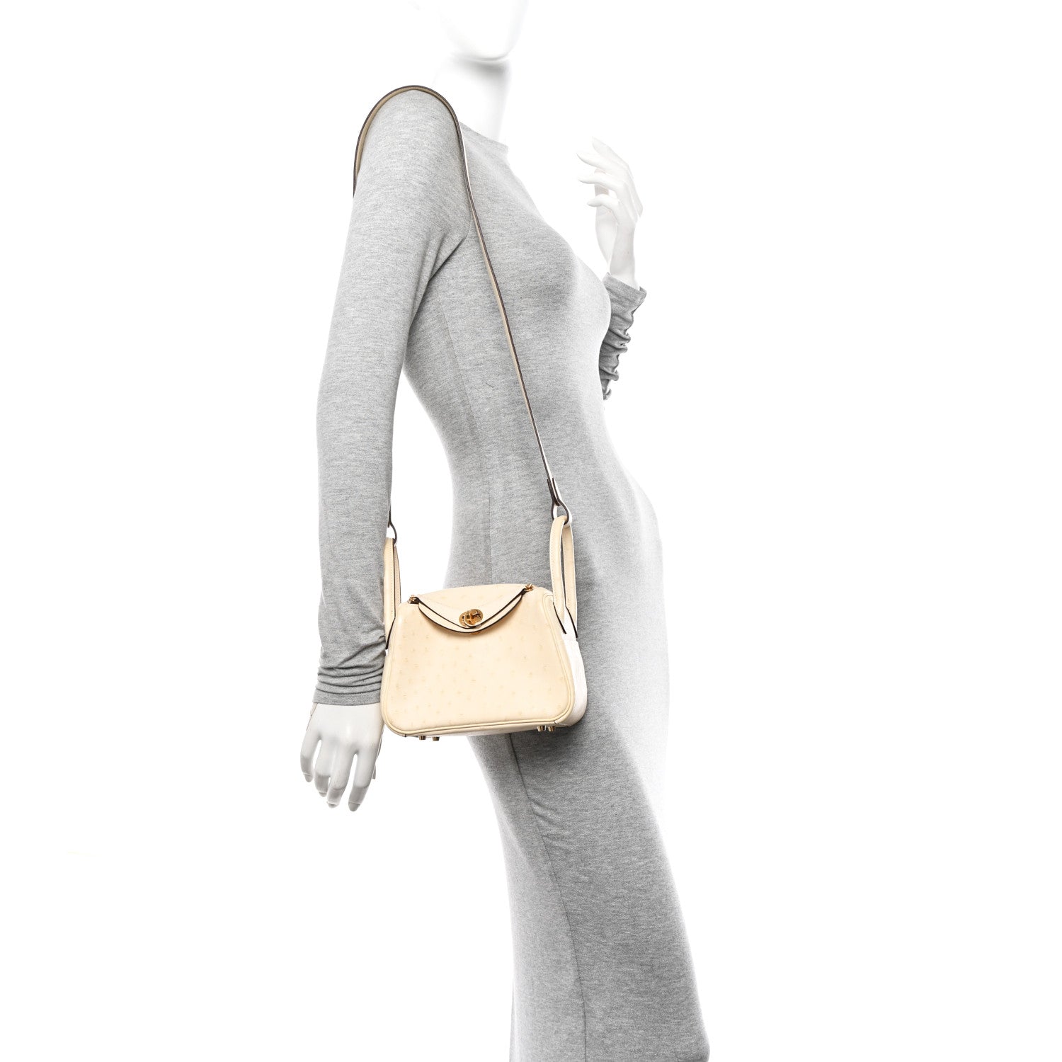 Hermes Ostrich Mini Lindy 20 Nata 2 of 14