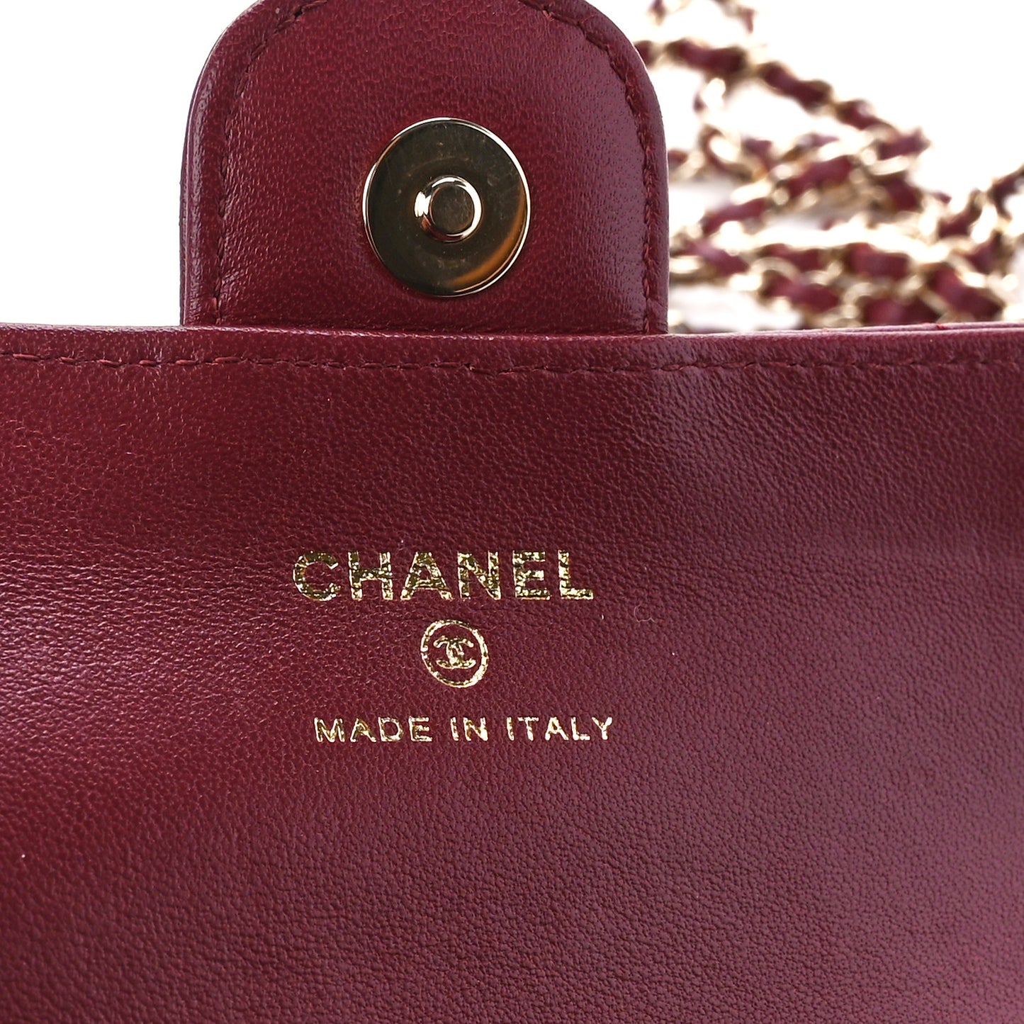 Lambskin Quilted Box Of Secrets Card Holder With Chain Burgundy