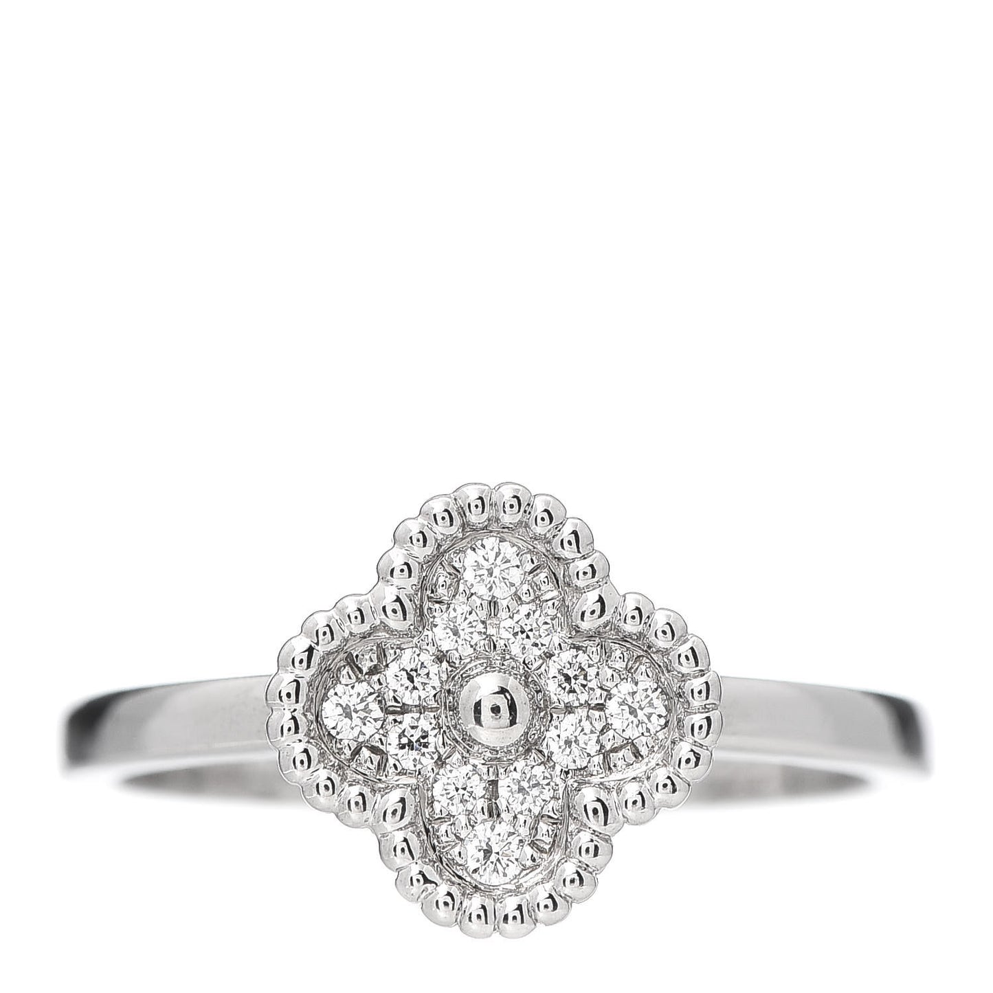 18K White Gold Diamond Sweet Alhambra Ring 50 5.25