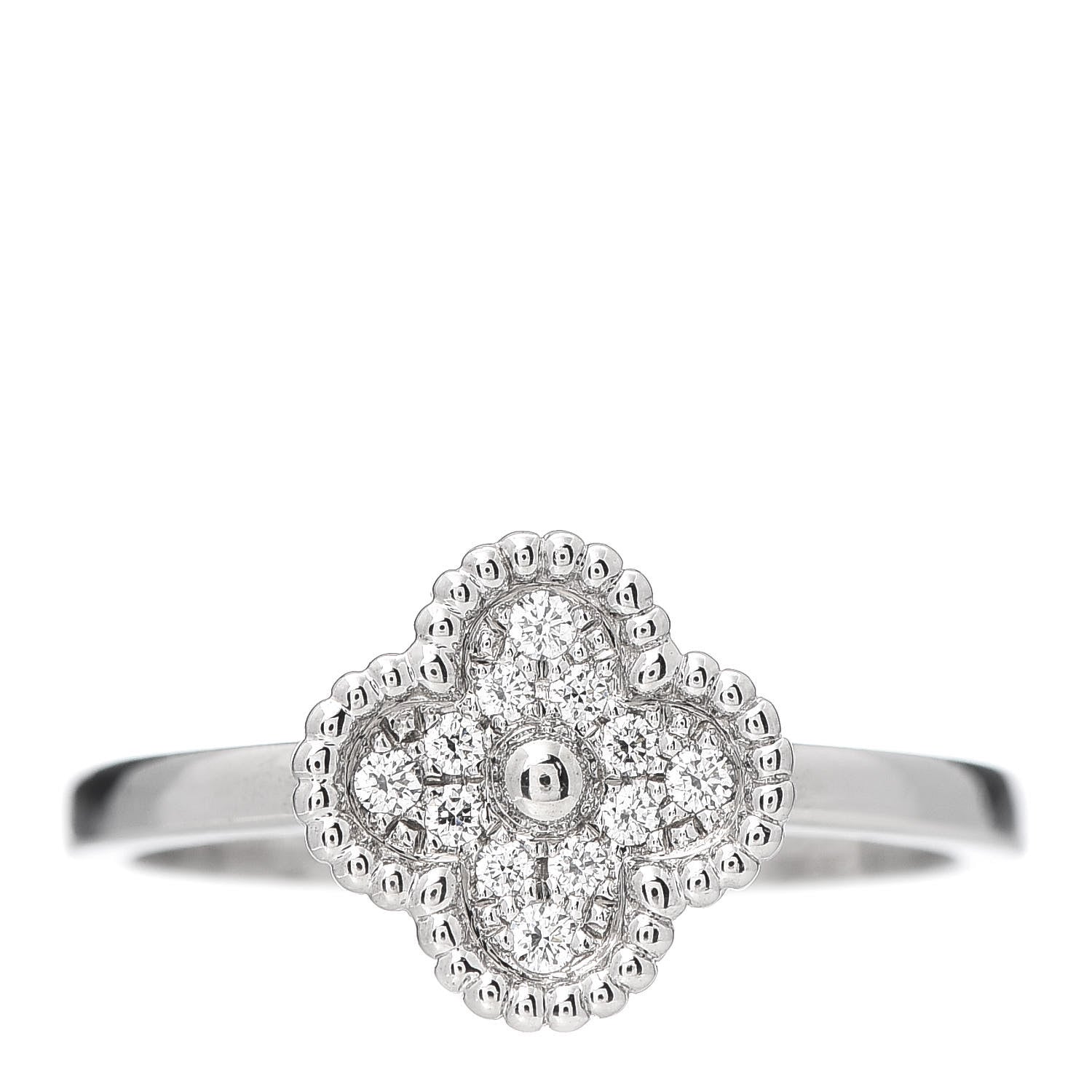 Van Cleef & Arpels 18K White Gold Diamond Sweet Alhambra Ring 50 5.25 1 of 7