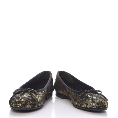 Chanel Laminated Suede Goatskin Cap Toe CC Ballerina Flats 35 Bronze 5 of 11