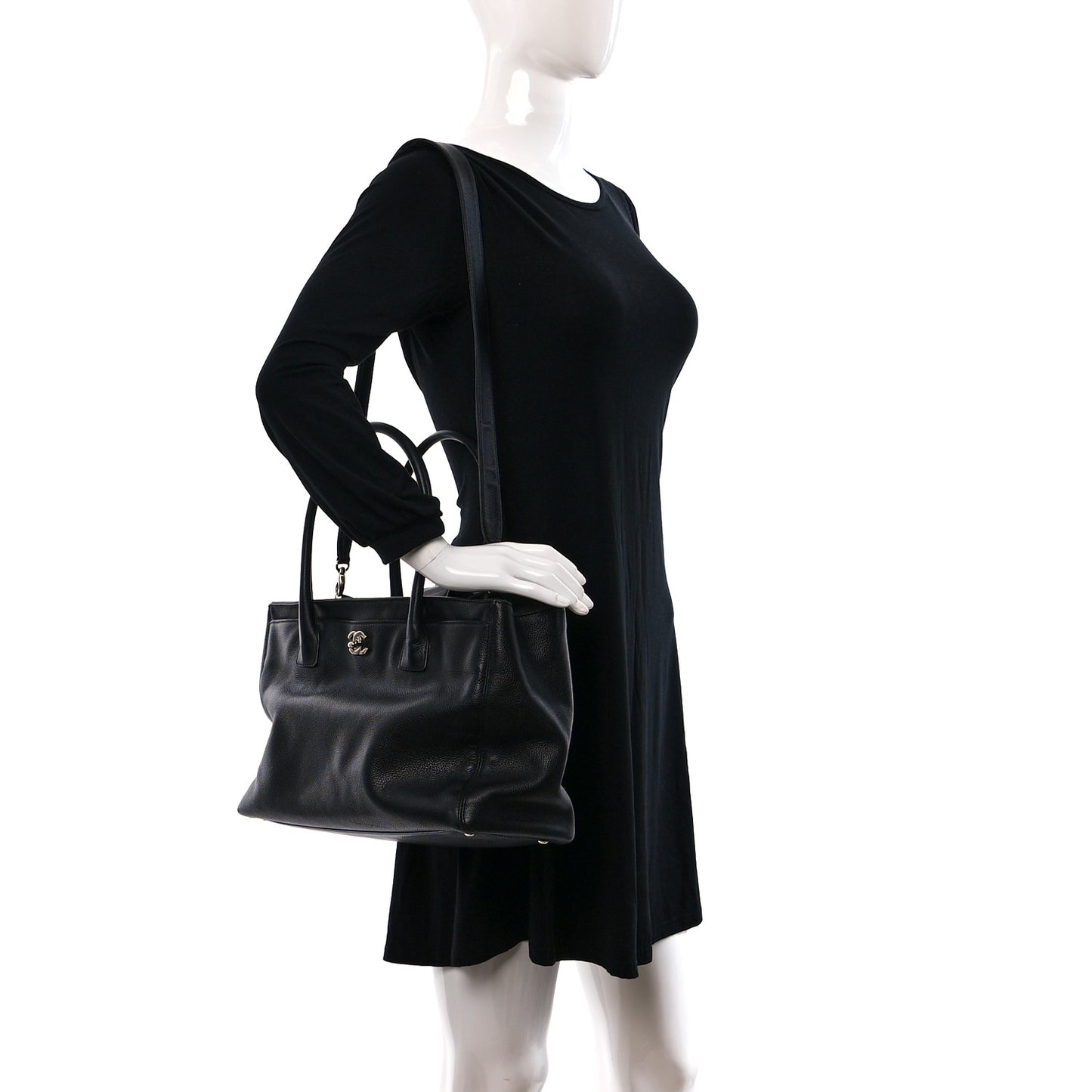 Calfskin Cerf Executive Shopper Tote Black