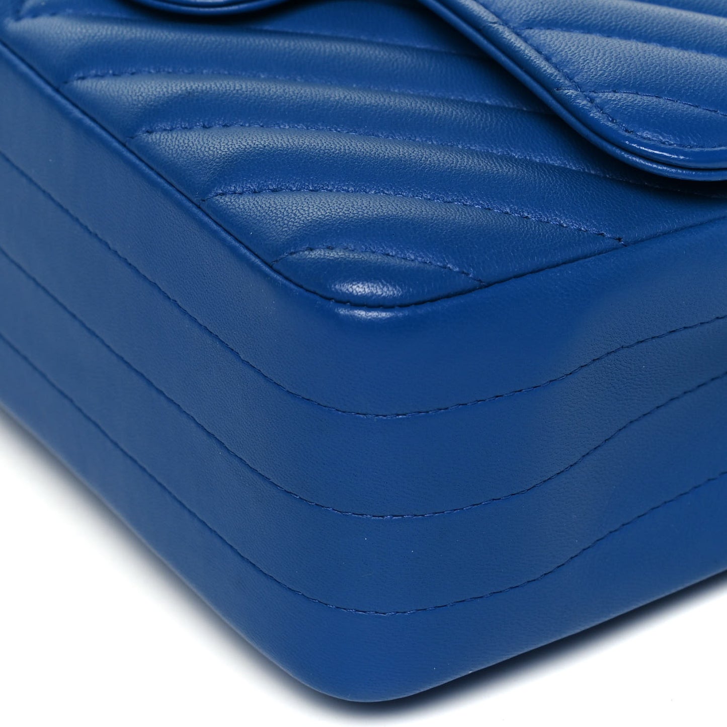 Lambskin Chevron Quilted Mini Rectangular Flap Blue