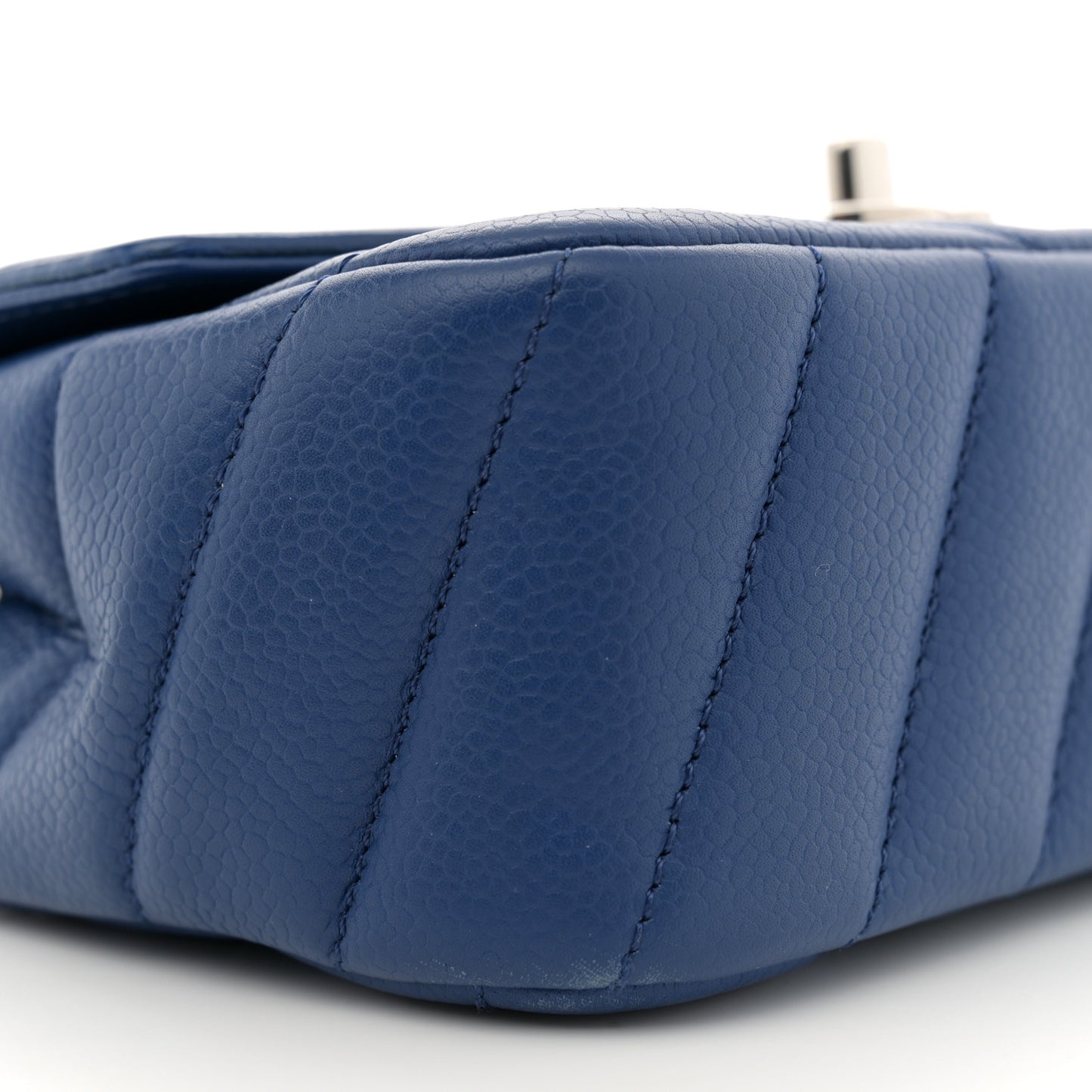 Caviar Chevron Quilted Small Single Flap Blue