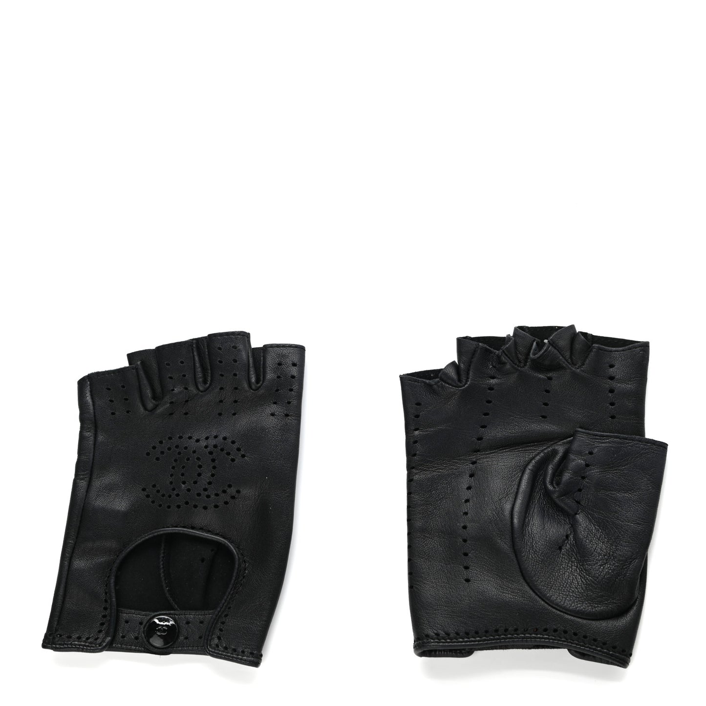 Lambskin Perforated CC Fingerless Gloves 7.5 Black