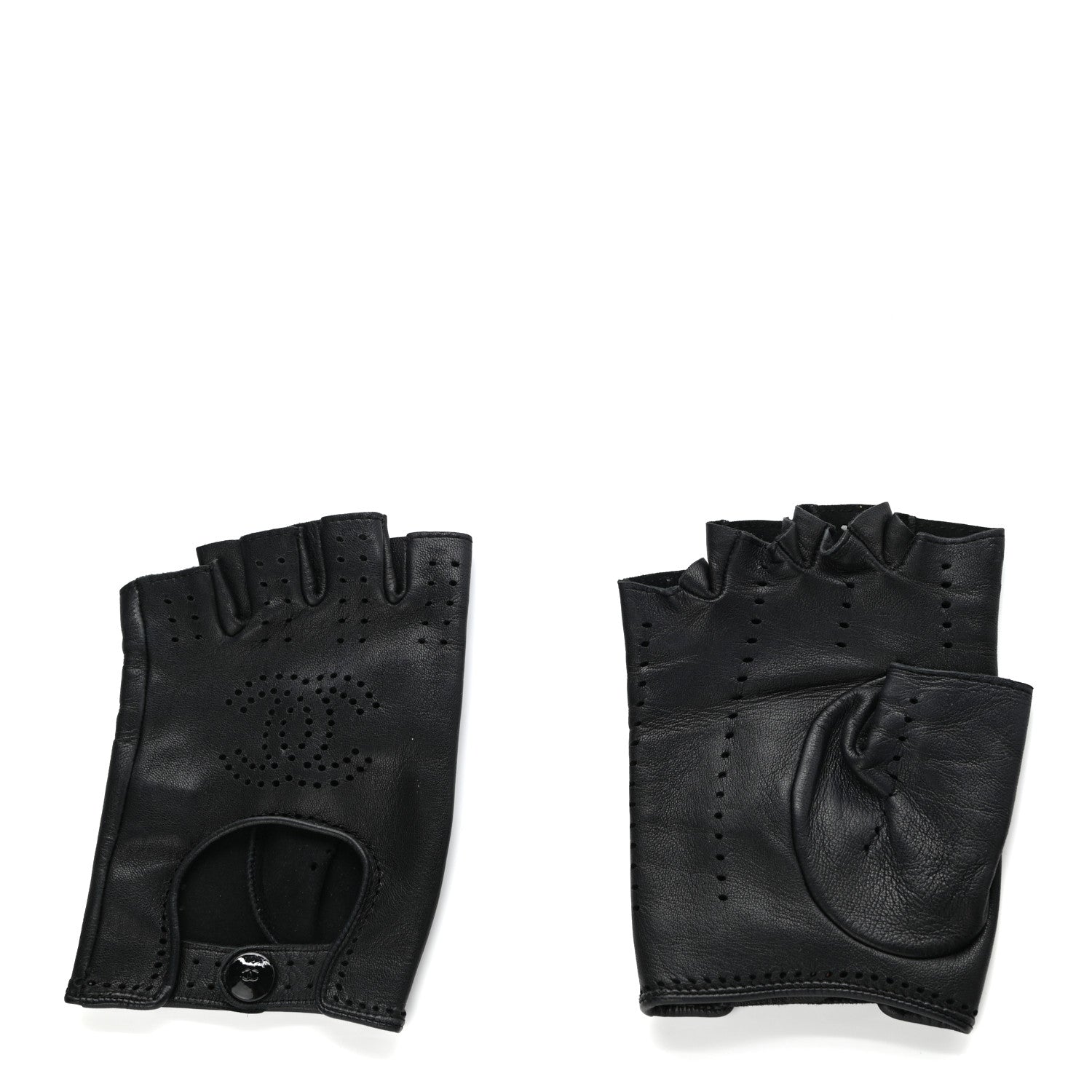Chanel Lambskin Perforated CC Fingerless Gloves 7.5 Black 2 of 5
