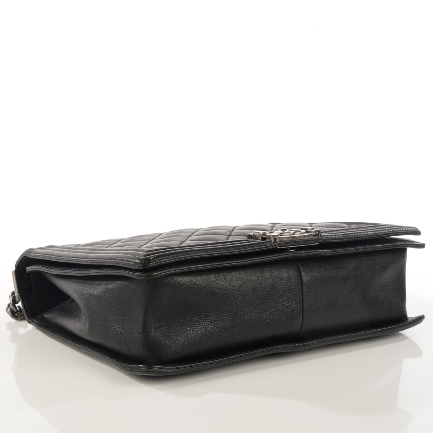 Calfskin Double Stitch Large Boy Flap Black