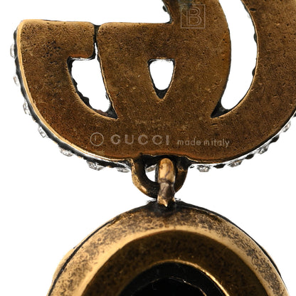 Gucci Crystal Double G Earrings Black Aged Gold 3 of 4
