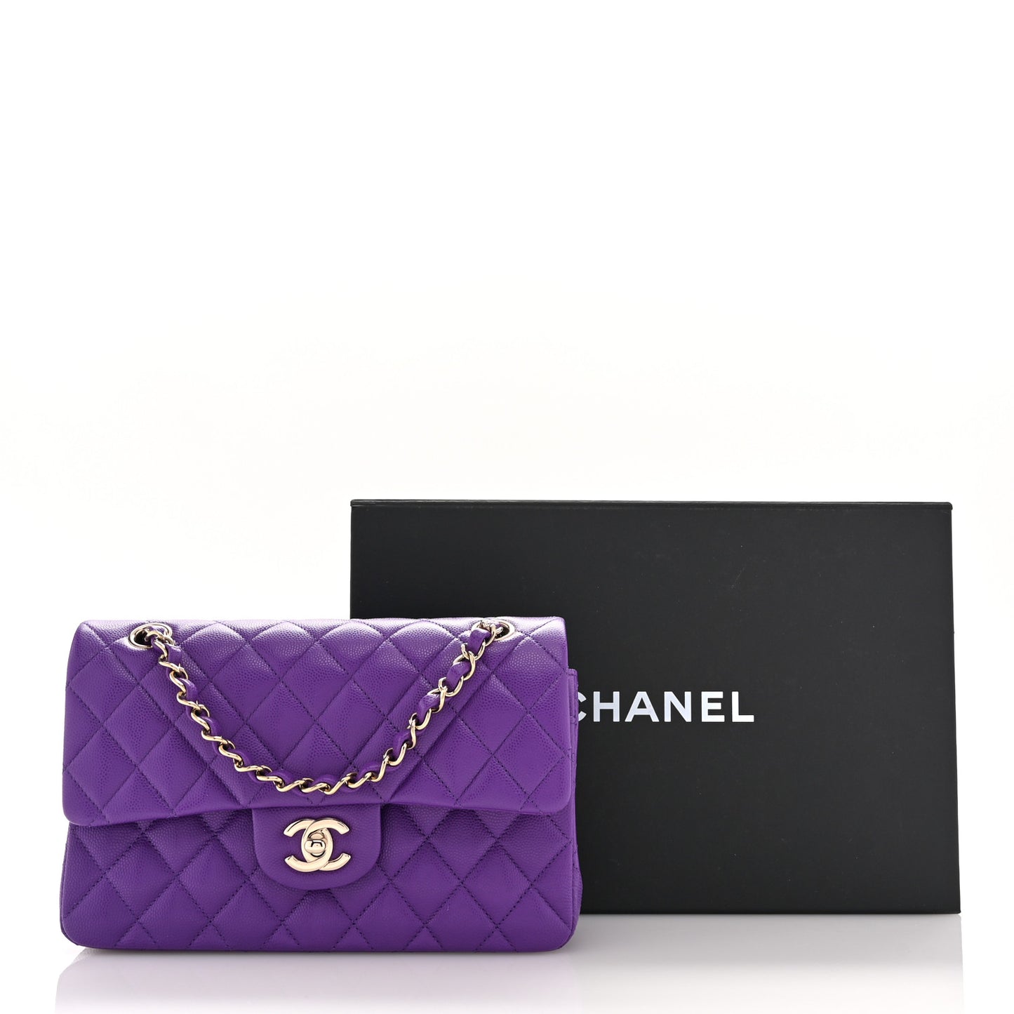 Caviar Quilted Small Double Flap Dark Purple