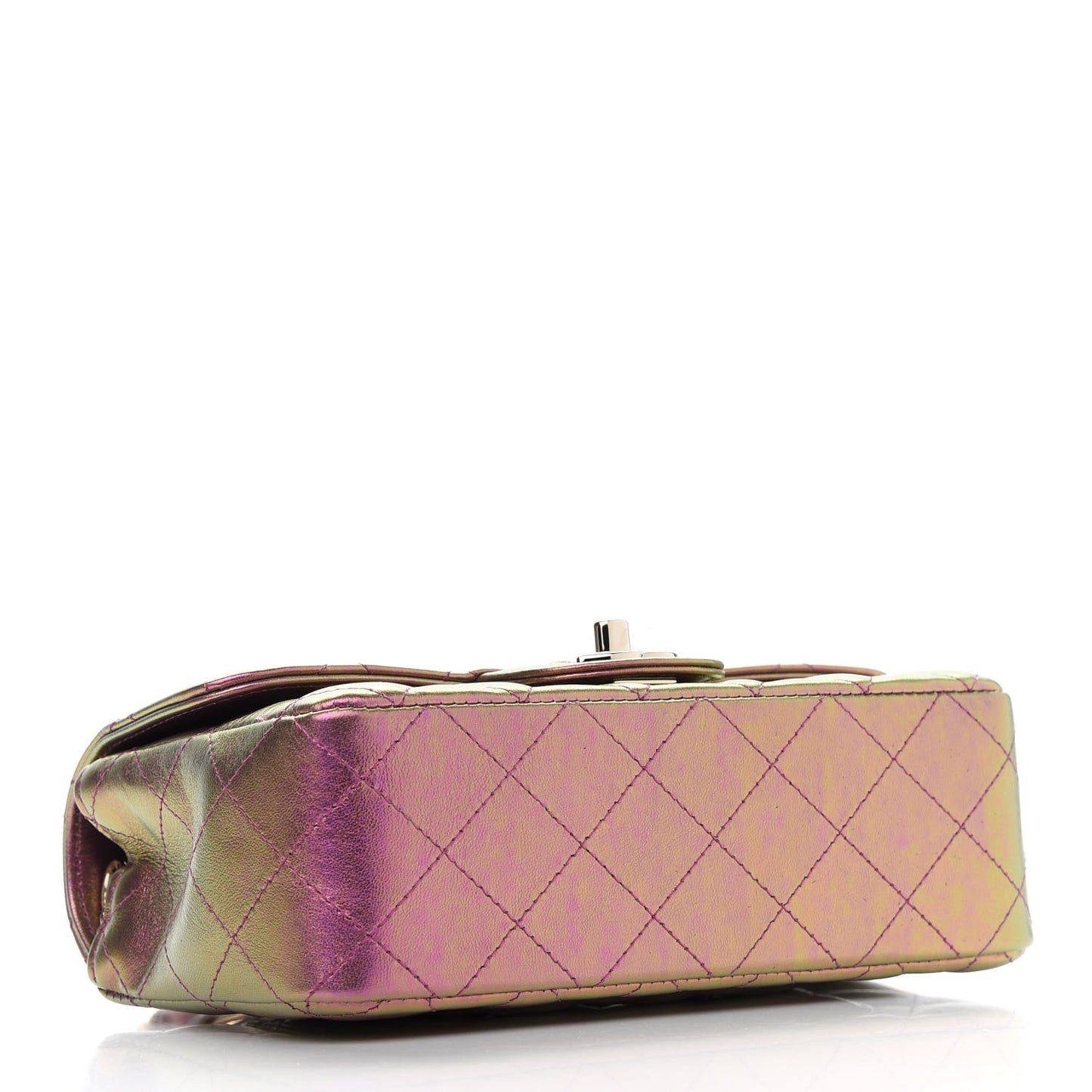 Iridescent Lambskin Quilted Mini Rectangular Flap Purple